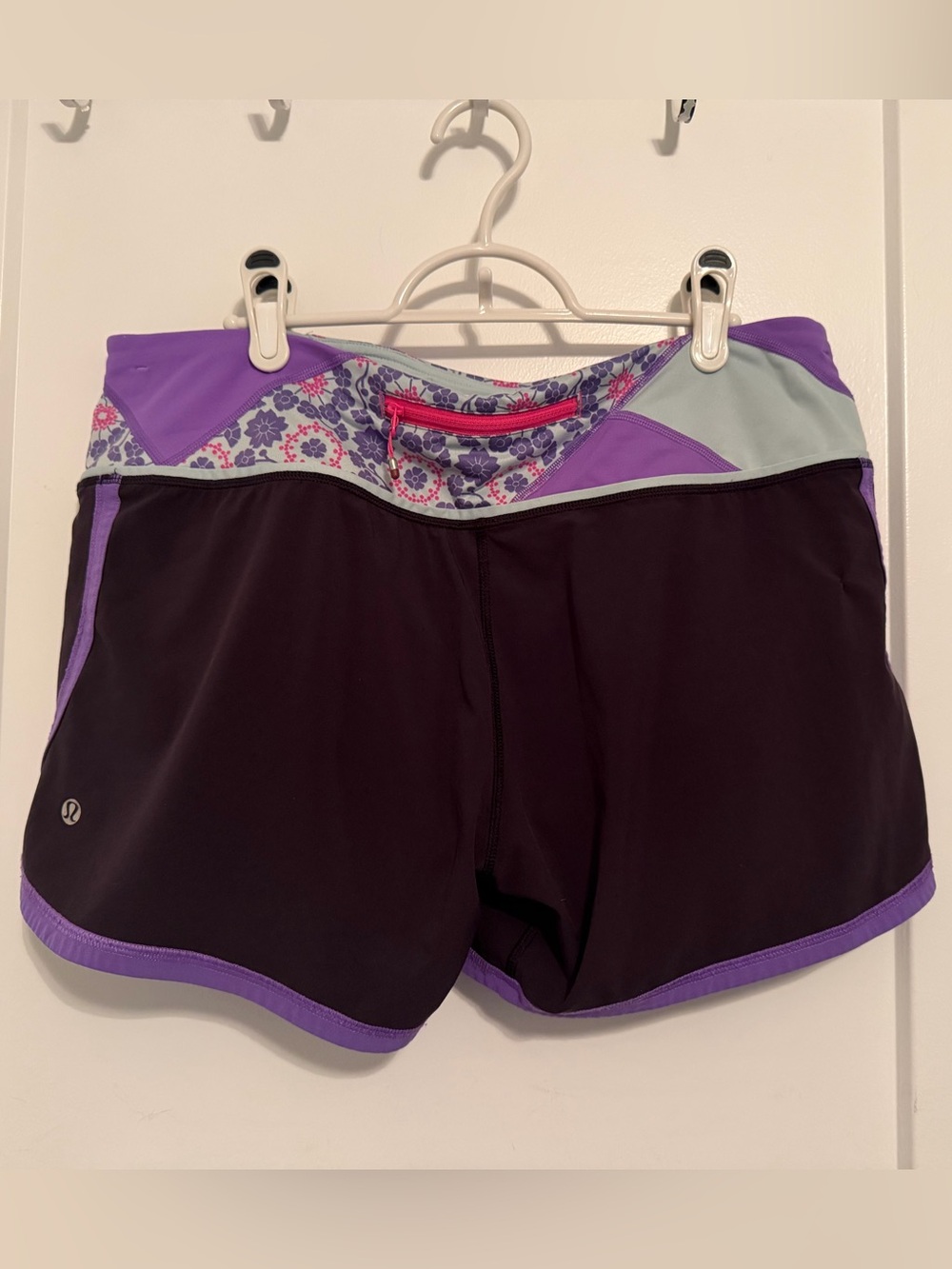 lululemon athletica Black and Purple Floral Waistband Athletic Shorts - Picture 2 of 8